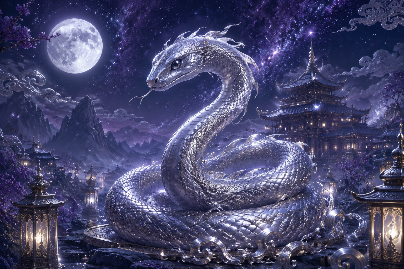 Wąż Metalowy — chiński znak zodiaku 2001, mistyczna ilustracja